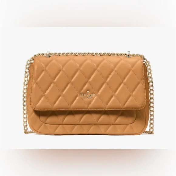 NWT Kate Spade Carey Quilted Medium Flap Shoulder Bag Tiramisu Mousse Leather